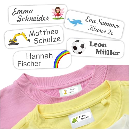 INDIGOS UG® Namensaufkleber Wäschetikett weiß Spezial - 35x10mm - 60 Stück Aufkleber für Kleidung, Kinder, Schule, Kindergarten, KITA - gedruckte Wäsche-Etiketten in Spitzenqualität von INDIGOS UG