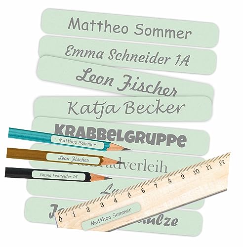 INDIGOS UG® Namensaufkleber für Kinder, Schule & Kita - mint - Aufkleber mit Namen für Schulsachen - Stifte - individuell personalisiert - wasserfest für die Spülmaschine - 150 Stück von INDIGOS UG