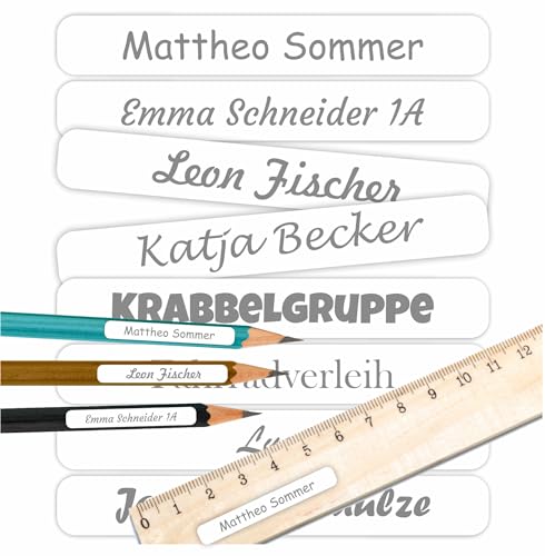 INDIGOS UG® Namensaufkleber für Kinder, Schule & Kita - weiß - Aufkleber mit Namen für Schulsachen - Stifte - individuell personalisiert - wasserfest für die Spülmaschine - 150 Stück von INDIGOS UG