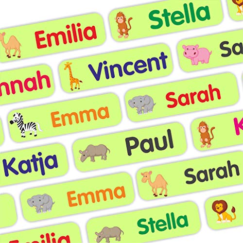 INDIGOS UG Namensaufkleber Kinder Kleidung - Wäscheetiketten & Gegenstände - 35-105 Stück - 35x10mm - Afrika - hellgrün - Schule und Kindergarten - personalisierbar wasserfeste Klebeetiketten von INDIGOS UG