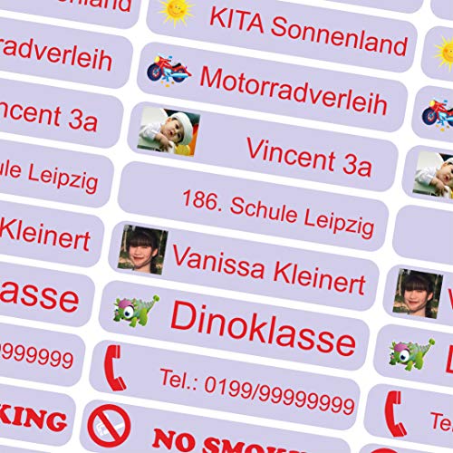 INDIGOS UG - Namensaufkleber Kinder Schule mit Foto - 36x7 mm - 10-150 Sticker - hellblau - personalisiert - selbstklebend - Etiketten für KITA, Sport, Sticker selbst gestalten von INDIGOS UG