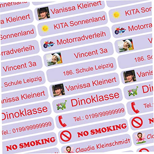 INDIGOS UG - Namensaufkleber Kinder Schule mit Foto - 36x7 mm - 300 Sticker - personalisiert - Etiketten selbst gestalten - für KITA, Vereinsbedarf,Sport, Kinder - selbstklebend - hellblau von INDIGOS UG