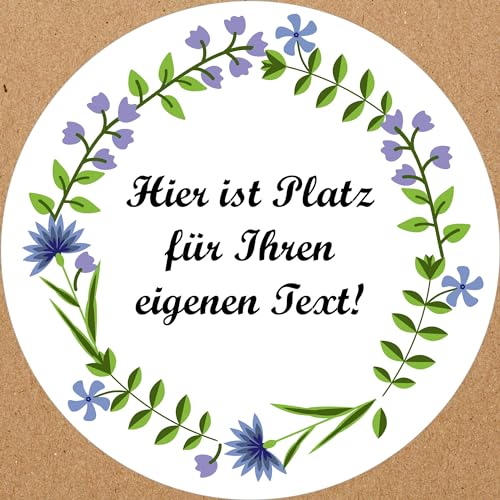 INDIGOS UG - Aufkleber Blumenmuster - bunt - lilane Blumenranke - Wunschtext - 35 Stück - 40mm - individuell personalisiert - selbstklebende Etiketten Dekoration Verpackung von Geschenken von INDIGOS UG