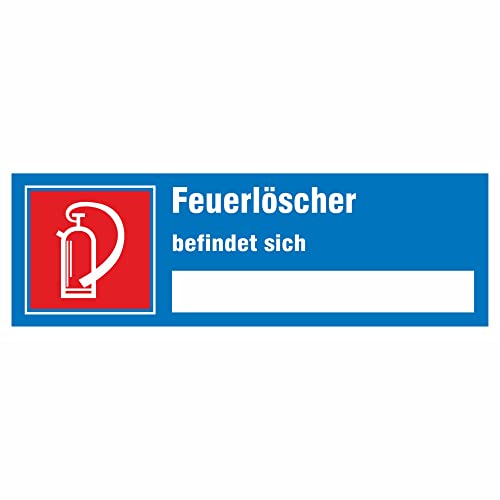 Indigos UG Aufkleber Feuerlöscher befindet sich. - 14,00 cm x 5,00 cm - selbstklebender Sicherheits Aufkleber für Tür oder Wand - Warnschild für Gebäude, Hotel, Büro, Firma, Haus, Praxis von INDIGOS UG