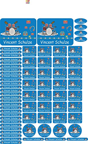 INDIGOS UG Aufkleber - Kinder Namensaufkleber - 019 - Schlagzeuger - selbstklebend - personalisierbar - 69 Stück in einem Set - in verschiedenen Motiven erhältlich – KITA Kinder Schule von INDIGOS UG