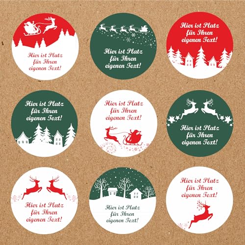 INDIGOS UG - Aufkleber Weihnachten Set 1 rot - grün - Wunschtext - 54 Stück - 30mm - personalisierte Geschenke - selbstklebende Folie - Etiketten selbstklebend - Dekoration Verpackung von von INDIGOS UG