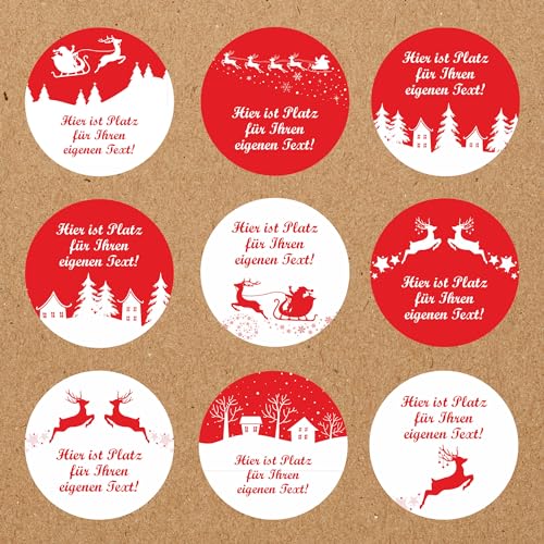 INDIGOS UG - Aufkleber Weihnachten rot 1 - Wunschtext - 35 Stück - 40mm - individuell personalisiert - selbstklebende Weihnachtsetiketten Dekoration Verpackung von Weihnachtsgeschenken von INDIGOS UG