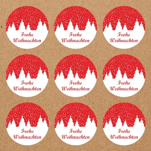 INDIGOS UG - Aufkleber Weihnachten rot - Frohe Weihnachten - Bäume - 54 Stück - 30mm - selbstklebende Weihnachtsetiketten zur Dekoration Verpackung von Weihnachtsgeschenken & Adventkalendern von INDIGOS UG
