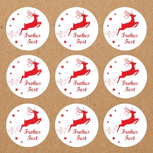 INDIGOS UG - Aufkleber Weihnachten rot - Frohes Fest - 35 Stück - 40mm - selbstklebende Weihnachtsetiketten zur Dekoration Verpackung von Weihnachtsgeschenken & Adventkalendern von INDIGOS UG