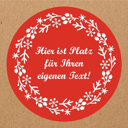 INDIGOS UG - Aufkleber Weihnachten - rot - Hagebutten - Wunschtext - 54 Stück - 30mm - individuell personalisiert - selbstklebende Weihnachtsetiketten Dekoration Verpackung von Weihnachtsgeschenken von INDIGOS UG