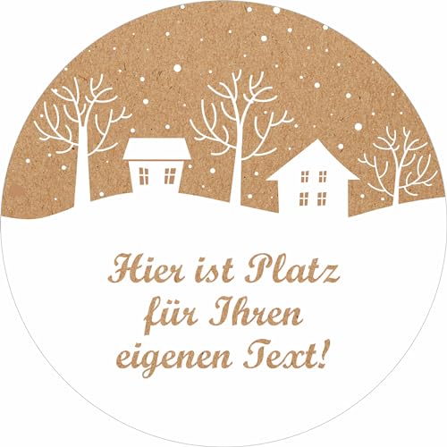 INDIGOS UG - Aufkleber selbst gestalten Weihnachten - verschneite Stadt - Wunschtext - 35 Stück - 40mm - personalisierte Geschenke - selbstklebende Folie - Etiketten selbstklebend Kraftpapieroptik von INDIGOS UG