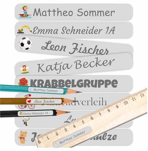 INDIGOS UG Namensaufkleber - Grau - Namen - Kinder - selbstklebend - personalisierbar - 5 x 1,5cm - 60 Stück in einem Set von INDIGOS UG