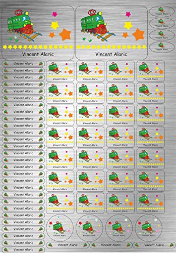 INDIGOS UG Namensaufkleber Kinder Schule - Edelstahllook - 69 Sticker personalisiert - 119 - Zug - Namensschilder für KITA, Stifte, Lineale, Federmappen - Etiketten selbstklebend - A4 Bogen INDIGOS UG Namensaufkleber Kinder Schule - Edelstahllook - 69 Sticker personalisiert - 119 - Zug - Namensschilder für KITA, Stifte, Lineale, Federmappen - Etiketten selbstklebend - A4 Bogen von INDIGOS UG