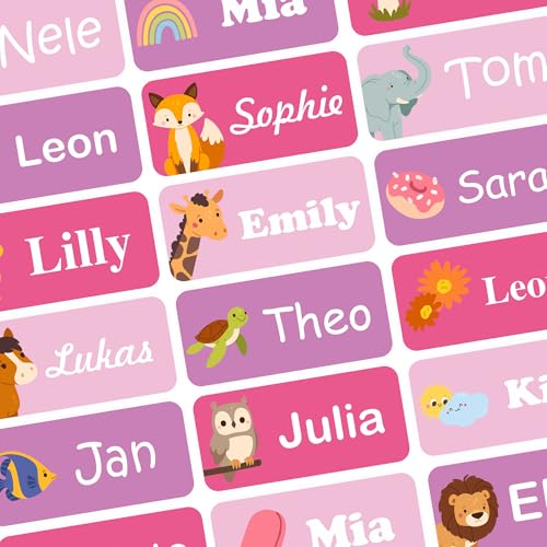INDIGOS UG - Namensaufkleber Kinder Schule - Textilien & Gegenstände - 120 Sticker Farbe Mix Mädchen - Namensschilder für Kleidung - personalisierte Aufkleber mit Wunschtext - waschmaschinenfest von INDIGOS UG