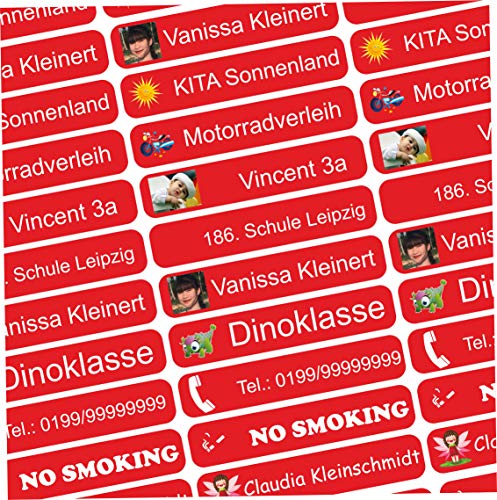 INDIGOS UG - Namensaufkleber Kinder Schule mit Foto - 36x7 mm - 300 Sticker - personalisiert - Etiketten selbst gestalten - für KITA, Vereinsbedarf,Sport, Kinder - selbstklebend - rot INDIGOS UG - Namensaufkleber Kinder Schule mit Foto - 36x7 mm - 300 Sticker - personalisiert - Etiketten selbst gestalten - für KITA, Vereinsbedarf,Sport, Kinder - selbstklebend - rot von INDIGOS UG