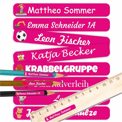 INDIGOS UG Namensaufkleber - Pink - Namen - Kinder - selbstklebend - personalisierbar - 5 x 1,5cm - 60 Stück in einem Set von INDIGOS UG