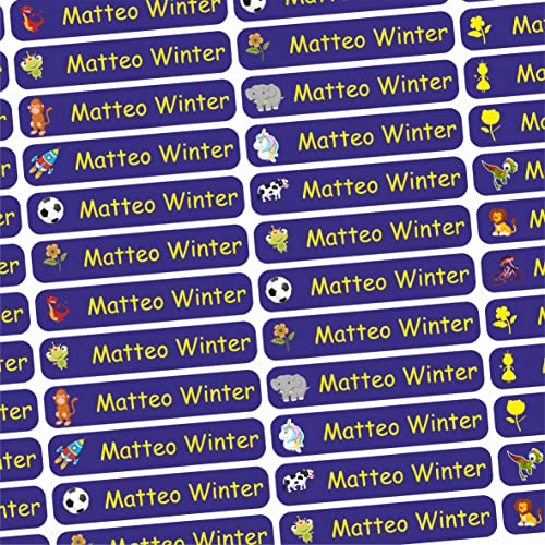 INDIGOS UG Namensaufkleber Sticker mit Motiv - 36x7 mm - 150 Stück für Kinder, Schule und Kindergarten - Stifte, Federmappe, Lineale, Spülmaschinenfest - blau - individuell - personalisiert von INDIGOS UG