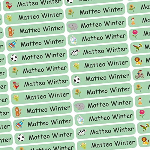 INDIGOS UG Namensaufkleber Sticker mit Motiv - 36x7 mm - 150 Stück für Kinder, Schule und Kindergarten - Stifte, Federmappe, Lineale, Spülmaschinenfest - hellgrün - individuell - personalisiert von INDIGOS UG