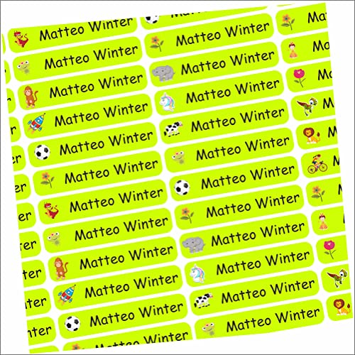 INDIGOS UG Namensaufkleber Sticker mit Motiv - 36x7 mm - 150 Stück für Kinder, Schule und Kindergarten - Stifte, Federmappe, Lineale, Spülmaschinenfest - leuchtend gelb - individuell - personalisiert von INDIGOS UG