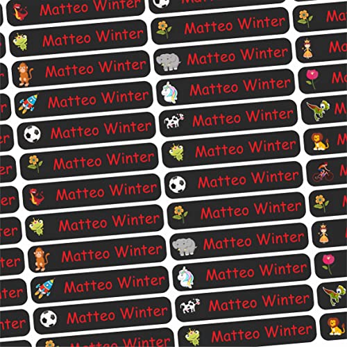 INDIGOS UG Namensaufkleber Sticker mit Motiv - 36x7 mm - 150 Stück für Kinder, Schule und Kindergarten - Stifte, Federmappe, Lineale, Spülmaschinenfest - schwarz - individuell - personalisiert von INDIGOS UG