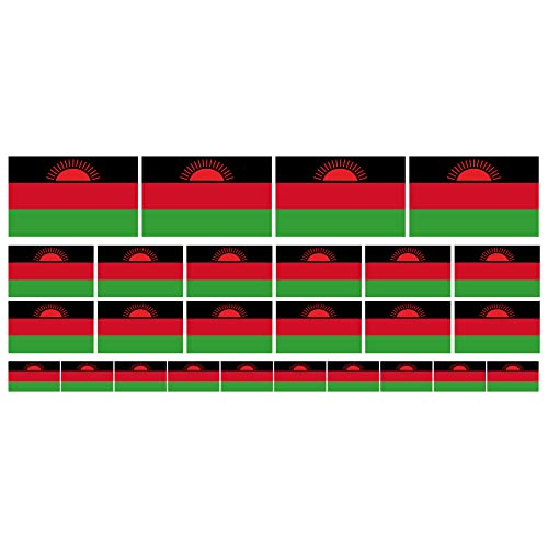 Indigos UG Malawi Aufkleber Fahne - glatt - Miniflaggen - Set of 26-4x 51x31mm+ 12x 33x20mm + 10x 20x12mm - selbstklebende Folie - Mini Sticker - Minifahnen - Flagge für Auto, Laptop, Modellbau von INDIGOS UG