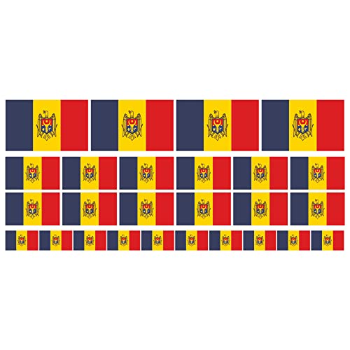 Indigos UG Moldavien Aufkleber Fahne - glatt - Miniflaggen - Set of 26-4x 51x31mm+ 12x 33x20mm + 10x 20x12mm - selbstklebende Folie - Mini Sticker - Minifahnen - Flagge für Auto, Laptop, Modellbau von INDIGOS UG