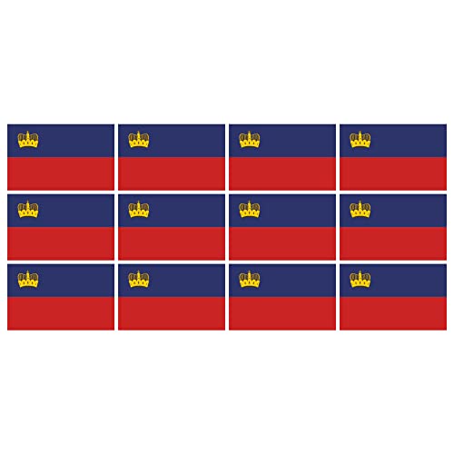 Indigos UG Liechtenstein Aufkleber Fahne - glatt - Miniflaggen - 12 Stück - 50x31mm - selbstklebende Folie - Mini Sticker - Minifahnen - Flagge für Auto, Laptop, Modellbau von INDIGOS UG
