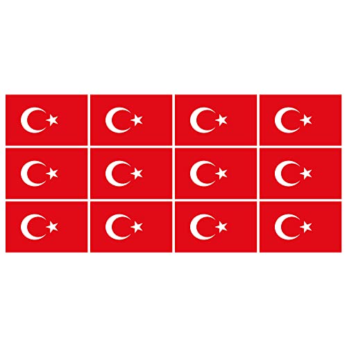 Mini Aufkleber Set - Pack glatt - 50x31mm - selbstklebender Sticker - Türkei - Flagge - Banner - Standarte fürs Auto, Büro, zu Hause und die Schule - 12 Stück von INDIGOS UG