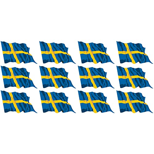 Mini Aufkleber Set - Pack wehend - 50x31mm - selbstklebender Sticker - Schweden - Flagge - Banner - Standarte fürs Auto, Büro, zu Hause und die Schule - 12 Stück von INDIGOS UG