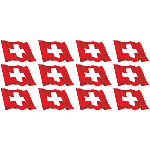 Mini Aufkleber Set - Pack wehend - 50x31mm - selbstklebender Sticker - Swiss-Schweiz - Flagge - Banner - Standarte fürs Auto, Büro, zu Hause und die Schule - 12 Stück von INDIGOS UG