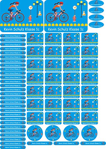 Namensaufkleber Kinder Schule Fahrrad - 69 Sticker - A4-Bogen - Namensetiketten selbstklebend - Aufkleber selbst gestalten - Kindergarten, KITA, Brotdose, Bücher, Federmappe, personalisiert von INDIGOS UG