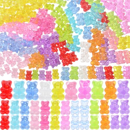 200 Stück transparente, bunte Gummibärchen-Abstandshalter, transparentes Acryl, niedlicher Bär, dekoratives Handwerk, lose Perlen für DIY-Halsketten, Armbänder, Schlüsselanhänger, Schmuckherstellung von INEFYLOVS925