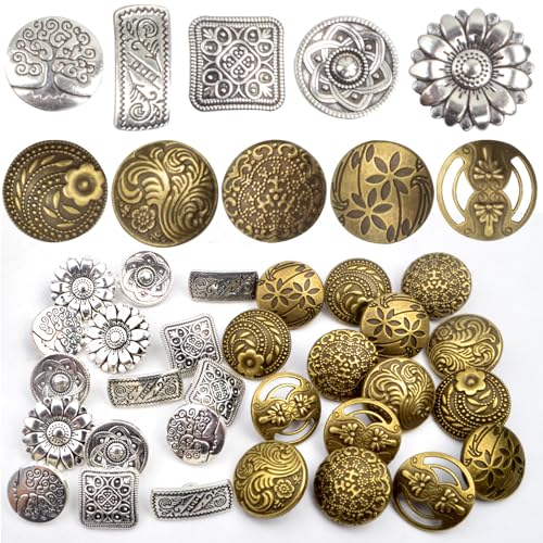 40 Stück antike Metallknöpfe mit Schaft, rund, quadratisch, Blumenform, dekorative Knöpfe, Vintage-Gravur, Blumen, Wellenmuster, Bastelknöpfe für DIY, Nähen, Kleidung, Jeans, Mäntel, Zubehör 40 Stück antike Metallknöpfe mit Schaft, rund, quadratisch, Blumenform, dekorative Knöpfe, Vintage-Gravur, Blumen, Wellenmuster, Bastelknöpfe für DIY, Nähen, Kleidung, Jeans, Mäntel, Zubehör von INEFYLOVS925