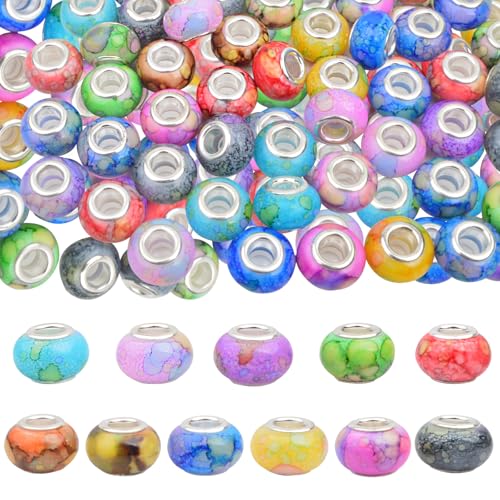60 Stück große Löcher, europäische Perlen, gemischt, große Aquarell, bunte Kunstharz-Rondelle, Abstandshalter, Bastelperlen, Großpackung für Bastelarbeiten, Perlen, Stifte, Armbänder, Halsketten 60 Stück große Löcher, europäische Perlen, gemischt, große Aquarell, bunte Kunstharz-Rondelle, Abstandshalter, Bastelperlen, Großpackung für Bastelarbeiten, Perlen, Stifte, Armbänder, Halsketten von INEFYLOVS925