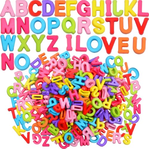 Bunte große Alphabet-Buchstaben-Perlen, gemischtes Kunststoffharz, Anfangsbuchstaben A-Z, 3D, lose Perlen, Großpackung für DIY-Armbänder, Schmuckherstellung, Schlüsselanhänger, Bastelprojekte, 200 von INEFYLOVS925