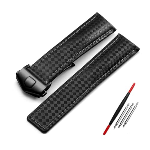 INEOUT Kohlefasermuster Echtes Lederband 20mm 22m Kompatibel mit dem Tag He-Uer F1 Uhrenband Armbanduhren Band Leder Uhr Armband(Black Black Buckle,20mm) von INEOUT