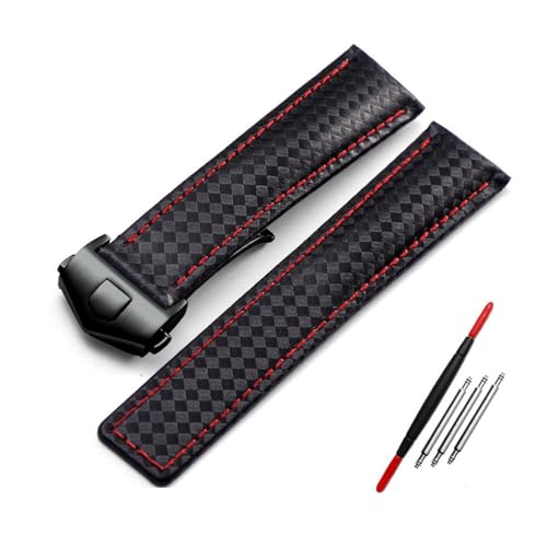 INEOUT Kohlefasermuster Echtes Lederband 20mm 22m Kompatibel mit dem Tag He-Uer F1 Uhrenband Armbanduhren Band Leder Uhr Armband(Black red Black,20mm) von INEOUT