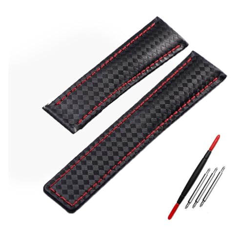 INEOUT Kohlefasermuster Echtes Lederband 20mm 22m Kompatibel mit dem Tag He-Uer F1 Uhrenband Armbanduhren Band Leder Uhr Armband(Black red no,22mm) von INEOUT