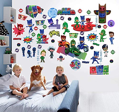 PJ MASKS Wandsticker für Schlafzimmer Jungen und Mädchen Wandbild PJ MASKS Wandtattoo 70cm x 35cm x 2 Blatt vinyl PJ MASKS Wandsticker für Schlafzimmer Jungen und Mädchen Wandbild PJ MASKS Wandtattoo 70cm x 35cm x 2 Blatt vinyl von INFANS