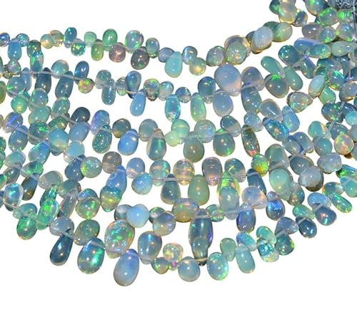 AAA+ Äthiopischer Welo-Opal, Feueropal, 5–7 mm, glatte Briolette-Perlen in Tropfenform, natürlicher äthiopischer Feueropal, Edelstein, lose Tropfen für Schmuck, 20,3 cm Strang von INFINITY GEMS