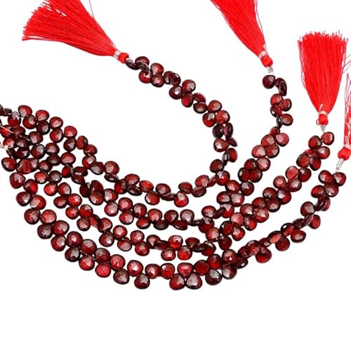 AAA+ Mosambik Roter Granat 8mm-10mm Herz Edelstein Briolette Perlen | 8 Zoll Strang | Natürlicher Granat Halbedelstein Facettierte Briolettes von INFINITY GEMS