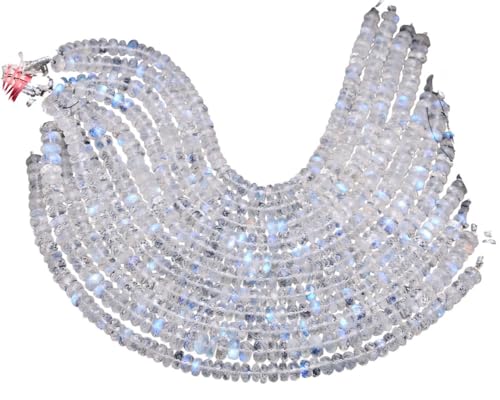 AAA+ Regenbogen-Mondstein, Blauer Feuer-Edelstein, 6–8 mm, facettierte Rondelle-Perlen, 20,3 cm Strang, lose Perlen aus weißem Regenbogen-Mondstein von INFINITY GEMS
