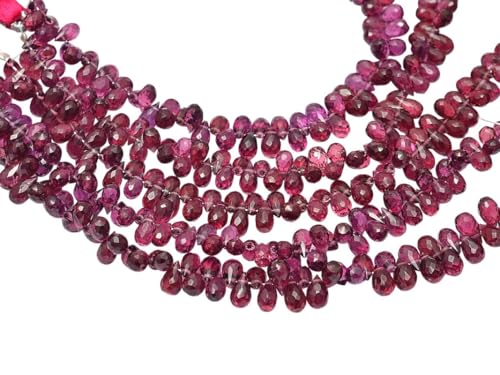 AAA+ Rhodolith-Granat-Edelstein, 3 x 5 mm – 6 x 4 mm, facettierte Briolette-Perlen in Tropfenform, 20,3 cm Strang, natürlicher Rhodolith-Halbedelstein, Tropfen AAA+ Rhodolith-Granat-Edelstein, 3 x 5 mm – 6 x 4 mm, facettierte Briolette-Perlen in Tropfenform, 20,3 cm Strang, natürlicher Rhodolith-Halbedelstein, Tropfen von INFINITY GEMS