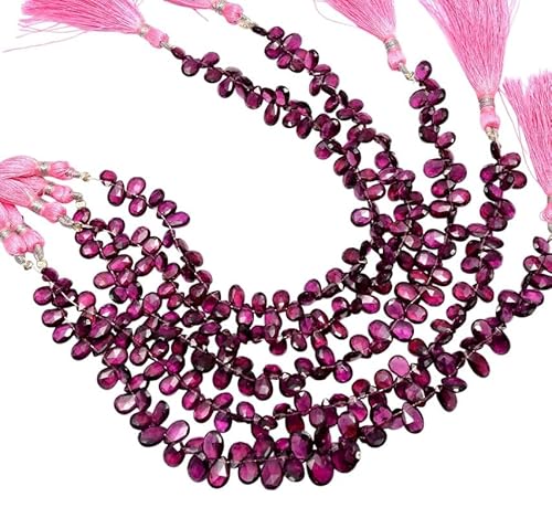 AAA+ Rhodolith-Granat-Edelstein, Birnen-Briolette | 7 x 5 mm – 6 x 9 mm Perlen, 20,3 cm Strang | Natürlicher Rhodolith-Halbedelstein, facettierte Perlen von INFINITY GEMS