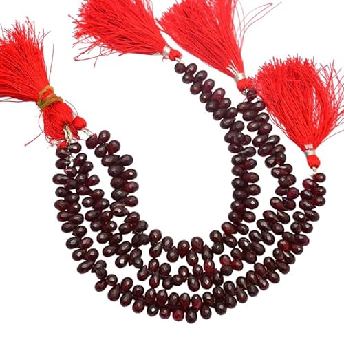 AAA+ Roter Granat Edelstein 7x5mm-8x6mm Facettierte Tropfen-Brioletten | 8-Zoll-Strang | Natürlicher roter Granat Halbedelstein Lose Tropfenperlen von INFINITY GEMS