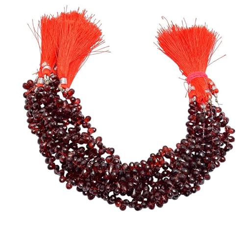 AAA+ Roter Granat Edelstein 7x5mm Facettierte Tropfen Briolettes Perlen | 8 Zoll Strang | Natürlicher roter Granat Halbedelstein Lose Tropfen von INFINITY GEMS