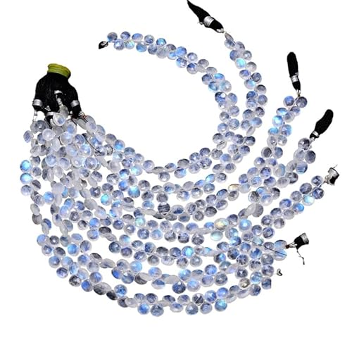 AAA+ Weißer Regenbogen Mondstein 6mm-7mm Facettiertes Herz Briolette ~ Natürlicher hochwertiger blauer Feuermondstein Edelstein Lose Perlen ~ 8inch Strang von INFINITY GEMS