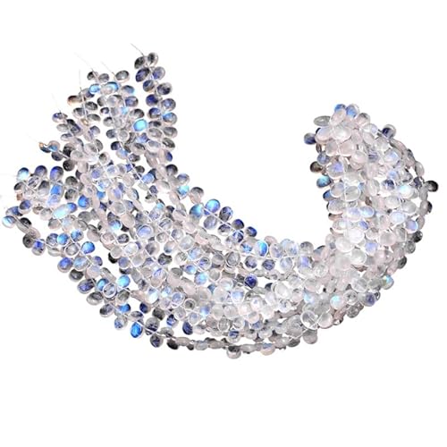 Natürlicher AAA+ Blauer Feuermondstein 6x4mm-7x5mm glatte birnenförmige lose Perlen | 8-Zoll-Strang | Natürlicher weißer Regenbogenmondstein-Edelstein-Briolettes von INFINITY GEMS