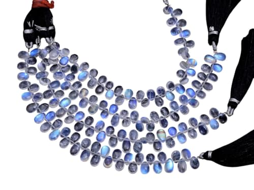 Natürlicher AAA+ Blauer Feuermondstein 7x5mm glatte birnenförmige lose Perlen | 8-Zoll-Strang | Natürlicher weißer Regenbogenmondstein-Edelstein, lose Briolettes von INFINITY GEMS