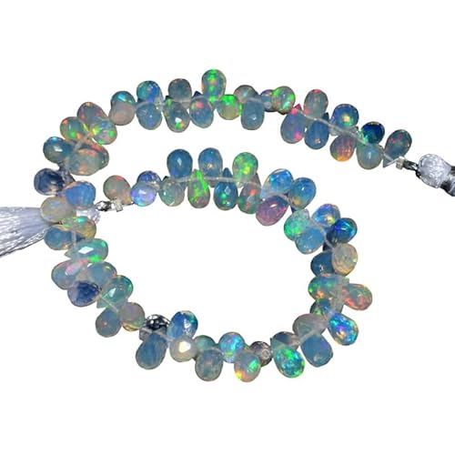 Natürlicher AAA+ äthiopischer Welo-Opal, 7 x 5 mm, facettierte Briolette-Perlen in Tropfenform | Hochfeuer-Opal, äthiopischer Feuer-Edelstein, lose Tropfen, 20,3 cm Strang von INFINITY GEMS